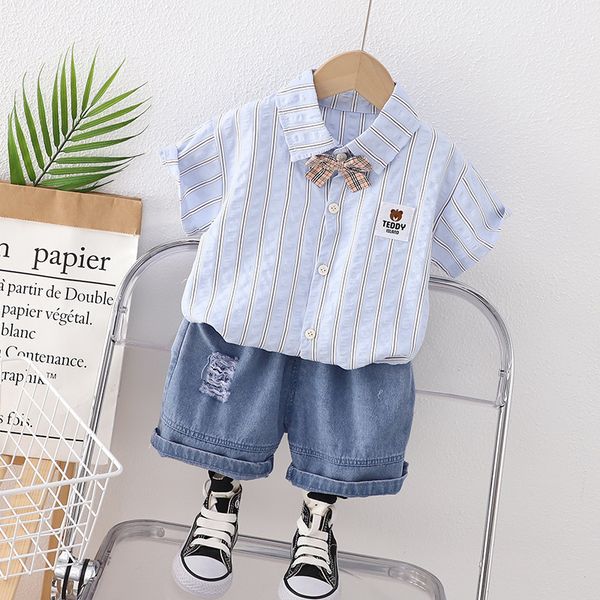 

clothing sets toddler boy summer outfits korean fashion casual striped short sleeve shirts and shorts clothes for kids boys tracksuits 2303, White
