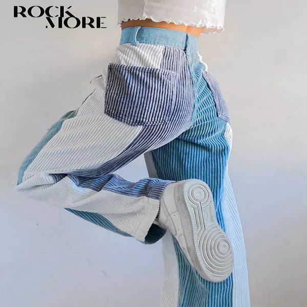 

women's pants capris rockmore corduroy pants woman baggy high waist contrast patchwork trousers y2k streetwear casual straight sweatpan, Black;white