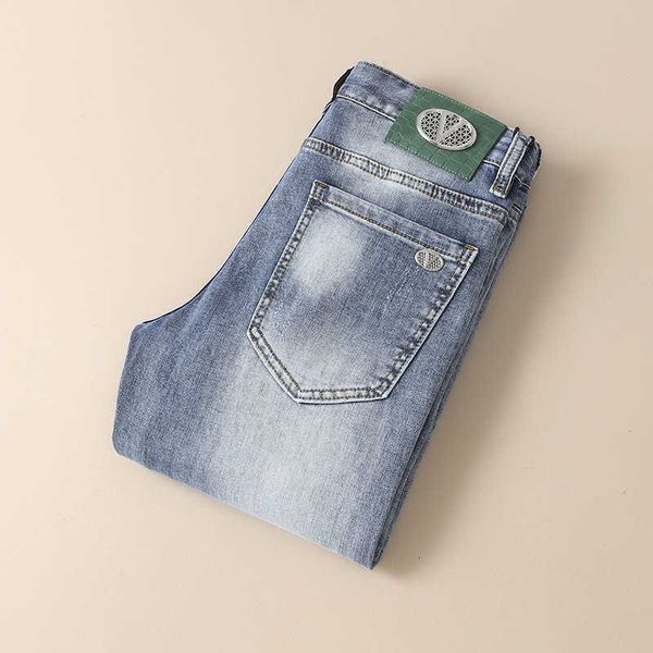 

spring/summer 2023 men's jeans fashion light color micro stretch long pants, Blue