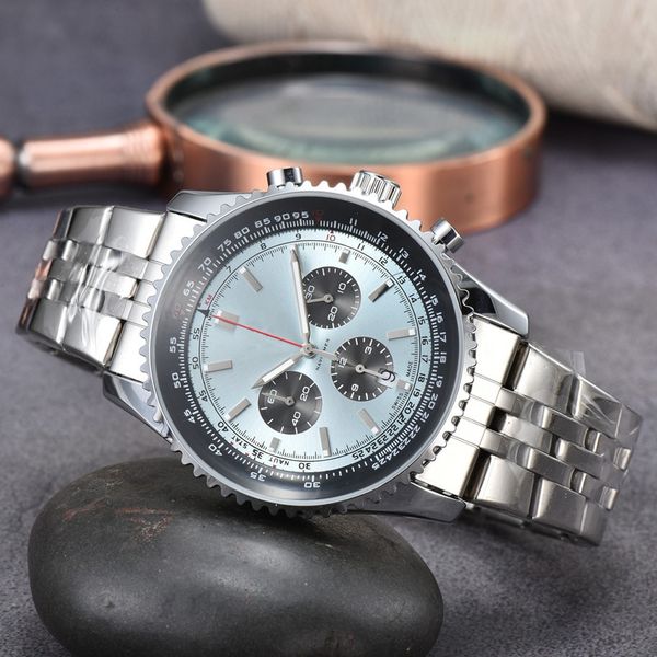 

2023 mens automatic quartz watch 50mm all dials work steel and leather strap 1884 luxury brand wristwatches fasshion breitl super navitimer, Slivery;golden