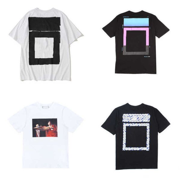 

luxury offs summer mens t shirt religious oil paint women brand t-shirts back arrow x tshirt hip hop loose tees t-shirt short sleeve couple, White;black