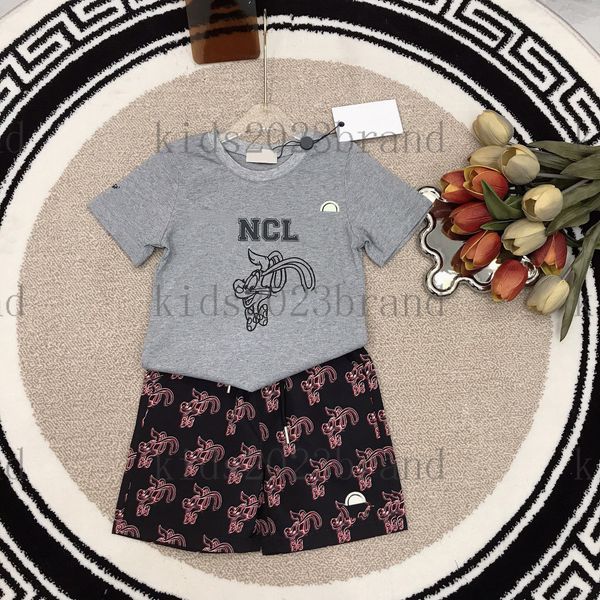 

2023 summer high end kids gray sports sets high end girls tracksuits sets designer printed cotton t-shirt quick-drying beach pants brand kid, White