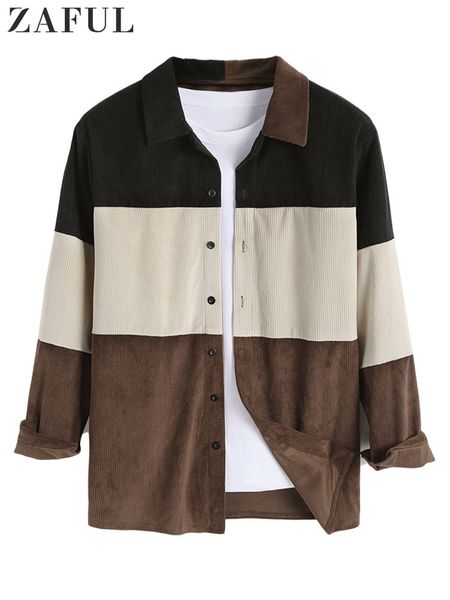 

men's casual shirts shirts for men autumn winter corduroy long-sleeved shirt thickened thermal blouse three-color stitching streetwear, White;black
