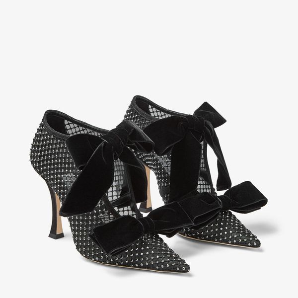 

perfect shoes flaca 100 black crystal mesh boots london bows fashion high heels