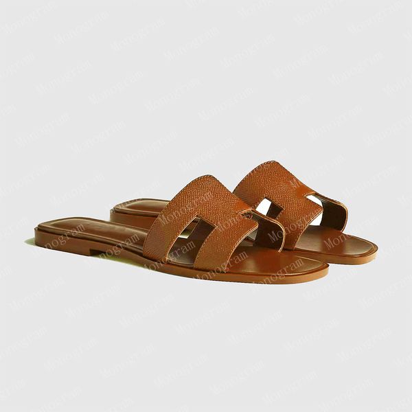 

2023 oran sandal women sandals slide h slipper women flat mule waterfront brown leather sandal womens high heels shoes 36-42 with box and du, Black
