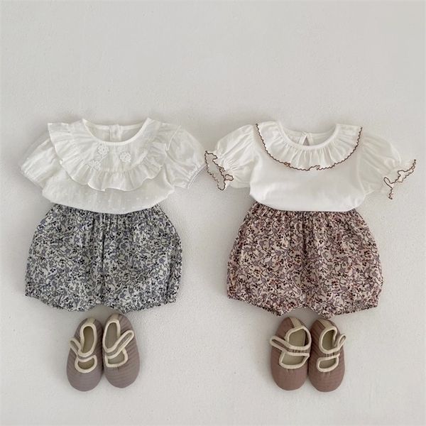 

clothing sets summer baby fashion cotton short sleeve t shirt and floral shorts 2 piece suit girl clothing set clothes 0-3 years 230322, White