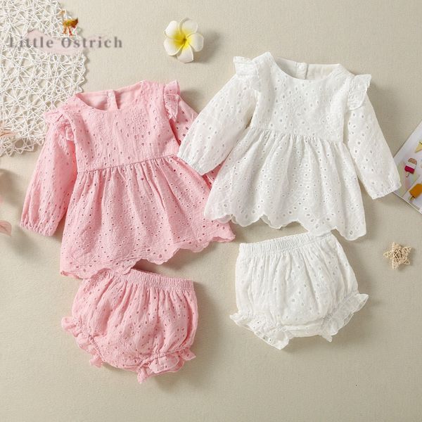 

clothing sets born baby girl cotton clothes set shirtshort summer child solid color clothing suit long sleeve pullover baby clothes 9m-2y 23, White