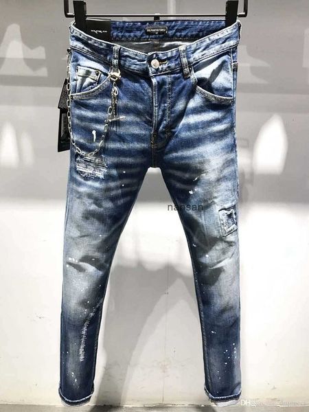 

jeans d2 phantom turtle classic fashion man jeans hip hop rock moto mens casual design ripped jeans distressed skinny denim b cok, Blue