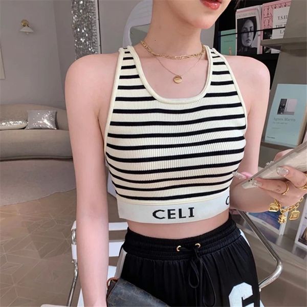 

women s tanks camis letter stripe slim knit vest 2023 summer korean version peach heart inner and outer jacket young fashion tee 230321, White