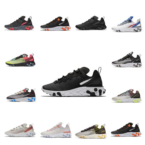 

2023 react vision element 87 55 running shoes men women triple black white light smoke grey orange peel medium olive mens trainers outdoor s