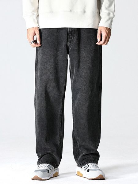 

mens jeans four seasons american hip hop high street heavy black japanese large size loose straight wide leg pants 230321, Blue