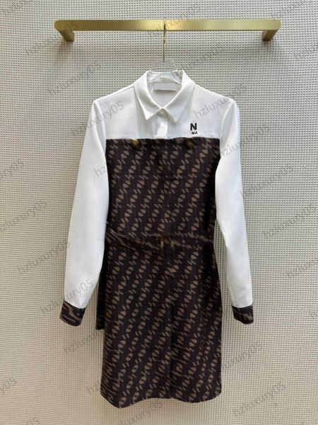 

womens dresses double f jacquard patchwork shirt-style breasted dress cotton fabric stereo cut belt collator waist joker maxiskit college st, Black;gray