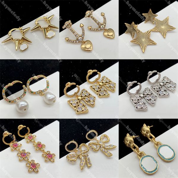 

bow diamond studs diamond pendant earrings pearl letter designer eardrops party wedding birthday lovers gift, Golden;silver