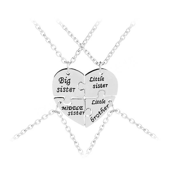 

big middle little sister necklaces pendants for 4 little brother necklace family 4 baby birthday gift collar necklace jewelry, Silver