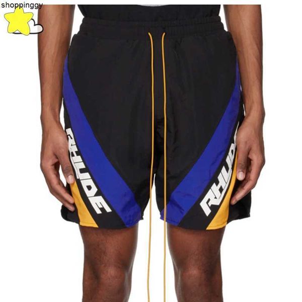 

shorts streetwear casual inside mesh rhude contrast spliced long drawstring breeches black blue, White;black