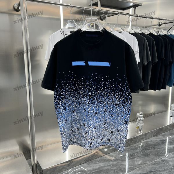 

xinxinbuy men designer tee t shirt 23ss paris gradient star sky print short sleeve cotton women black white blue red xs-2xl, Black;brown