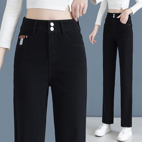 

women's pants s fullseason threeproof jeans stretch slim casual straight leg stylish and versatile large size trousers 230322, Black;white