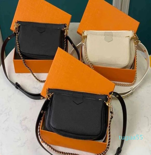 

Designer-Top Quality Woman Cross Body Bag Multi Pochette Accessoires Empreinte Leather in Beige Black Designers Womens Handbags Purses1854, Black with cream flower