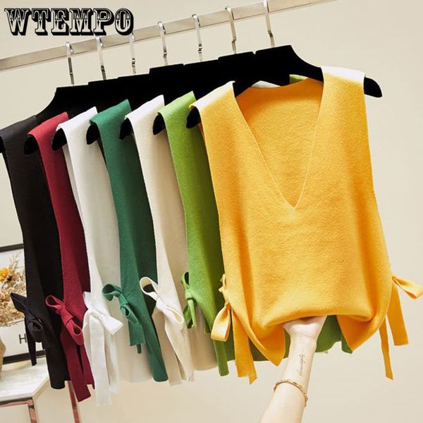

women's vests ladies loose outer wear vest spring and autumn v neck knitted solid color sweater simple casual women's vest wholesa, Black;white