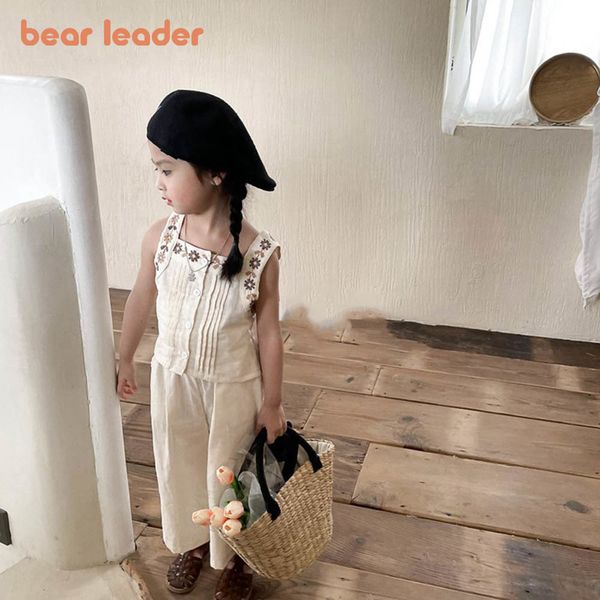 

clothing sets bear leader baby girls casual summer embroidery kids clothes vest wide leg pants outfits suits 2pcs 230322, White