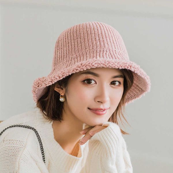 

wide brim hats 2020 new winter knitted panama hat women fashion cute warm breathable bucket hats female outdoor basin hat sunscreen sun caps, Blue;gray