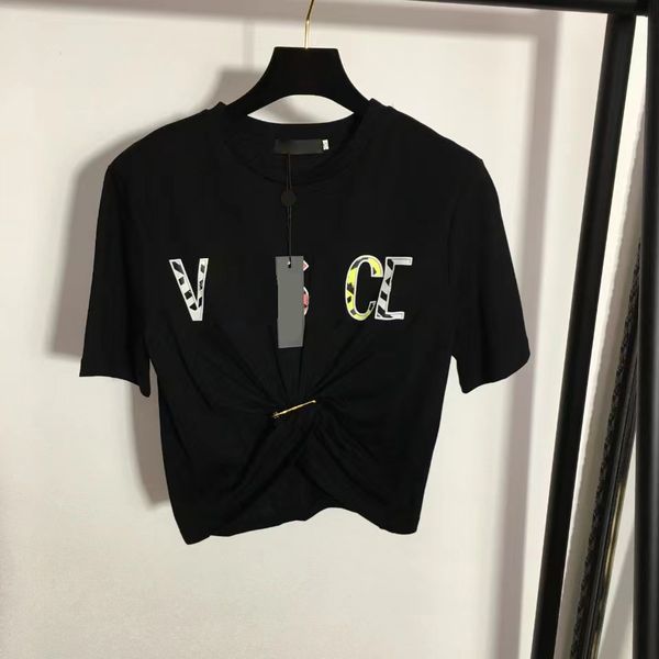

women's t-shirt designers women chest letter shirt 2023 portrait flowers printing pin tucked waist casual luxurys vercace 11m5ez, White