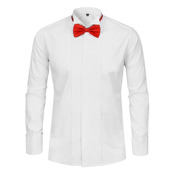 

men's casual shirts men wedding tuxedo long sleeve dress shirts french cufflinks swallowtail fold dark button bowtie gentleman shirt wh, White;black