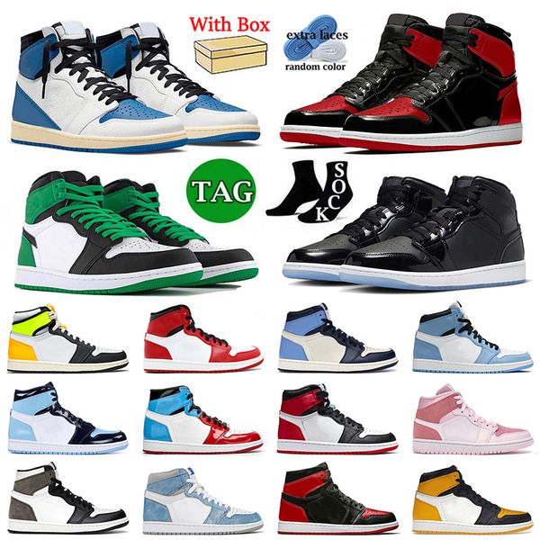 

2023 arrival basketball shoes jumpman 1 1s ts fragment bred patent luxury green mid space jam volt gold university blue ice taxi dark mocha