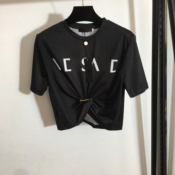 

23s designers t-shirts fashion t shirts women chest letter shirt big pins flowers printing pin tucked waist short sleeved t-shirt collect wa, White