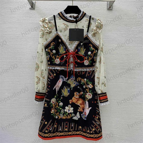 

summer long dresses womnes designer clothing fashion personalized lace overlay small straps heavy work stud studded diamond print color-bloc, Black;gray