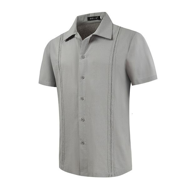 

men's casual shirts men short sleeve shirts cotton guayabera style summer casual solid shirts for men cuban turn-down collar male beach, White;black