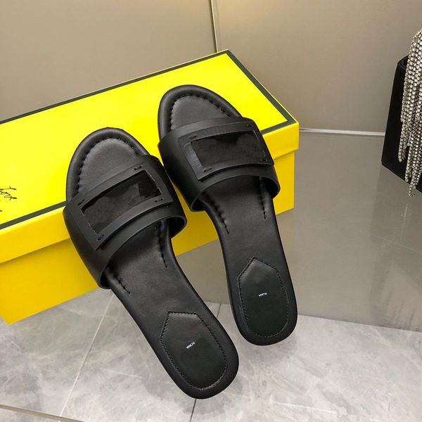 

luxury designer slippers beach sandals classic flat slide slippers woman summer cartoon big head leather l bath fashion women shoes large si, Black