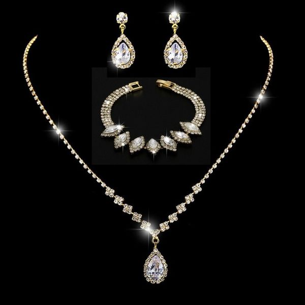 

9 style necklace earring bracelet suit inlaid zircon rhinestone twinkle non fading bridal decorate adjeustable length necklace wedding ornam, Silver