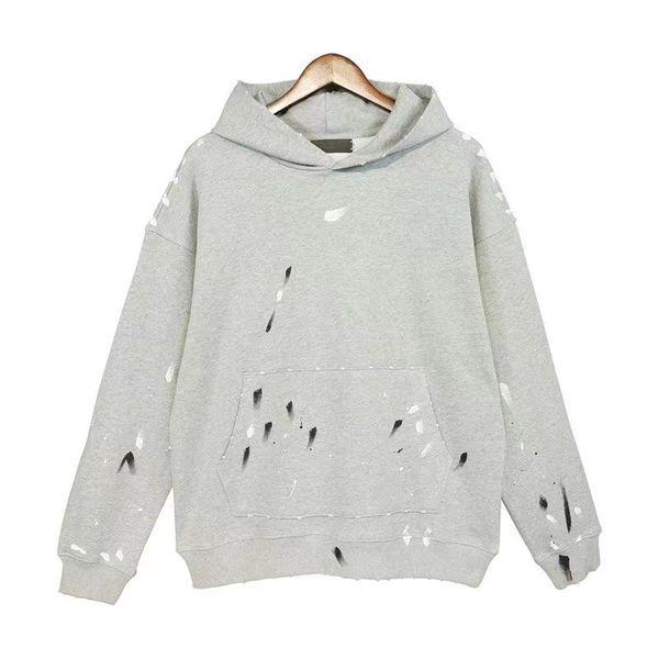 

2023 men designer hoodies italy hooded distress hole vintage streetwear sweatshirts pullover letters casual high street hip hop paint loose, Black