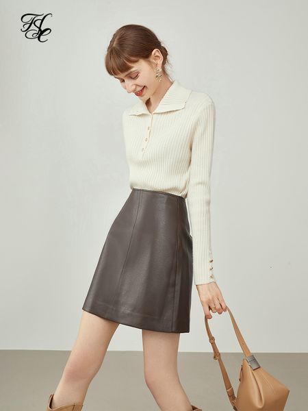 

skirts fsle women's brown leather skirt winter office lady mini skirts a-line skirt all-match fashionable high waist 230322, Black