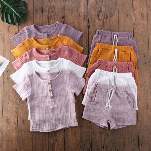 

clothing sets toddler kids baby boys summer casual clothes solid short sleeve tshirt pants outfit 2pcs set 230322, White