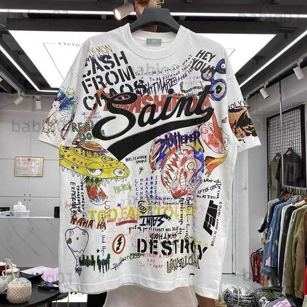 

men's t-shirts graffiti murakami takashi splash ink loose round-necked short-sleeved t-shirt t230321, White;black