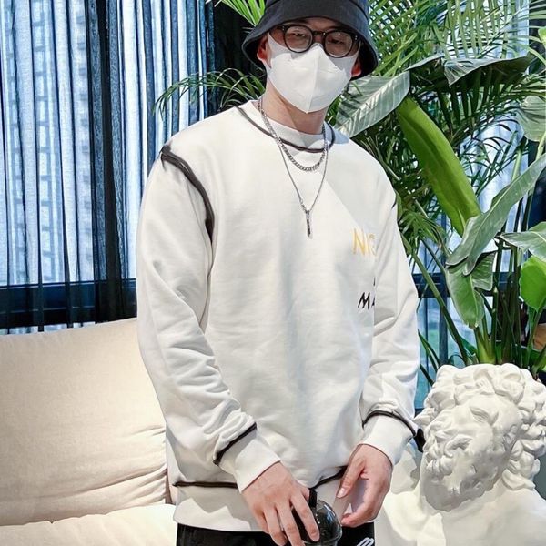 

mens hoodie hatless brand designer europe and america  new hand painted graffiti crew neck sweater loose collection line versatile gift box, Black