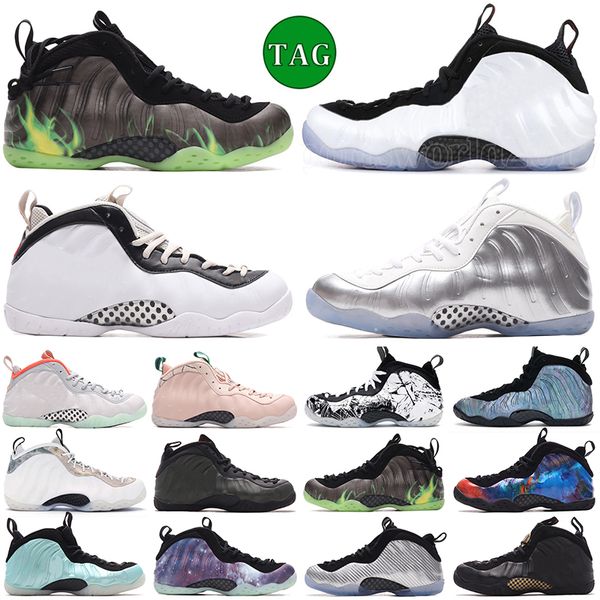 

foamposite one basketball shoes penny hardaway anthracite chrome white galaxy marble island green pure platinum silver white mens trainers o