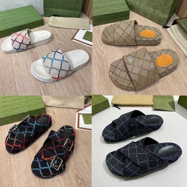 

men women designer platform slide canvas sandal leather thick bottoms flip flops fashion summer slipper beach shoe casual slippers with box, Black