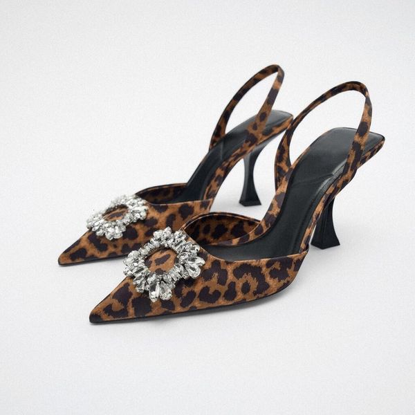 

sandal high heels shoes wsl traf za summer pointed s leopard print pump fashion travel stiletto sandal woman 230321, Black