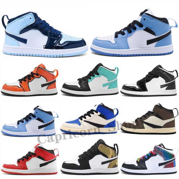

kids shoes og 1 1s basketball shoes children boy girl 1 3 bred black red white sneakers size 26-35, Black;white