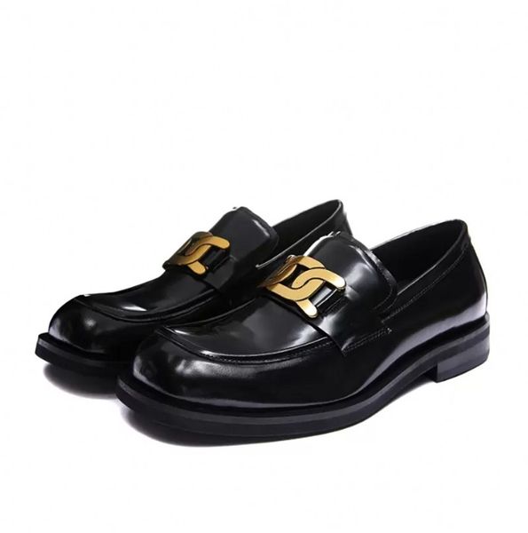 

gold buckle loafers full grain leather mens oxfords handmade formal business shoes mens flats, Black