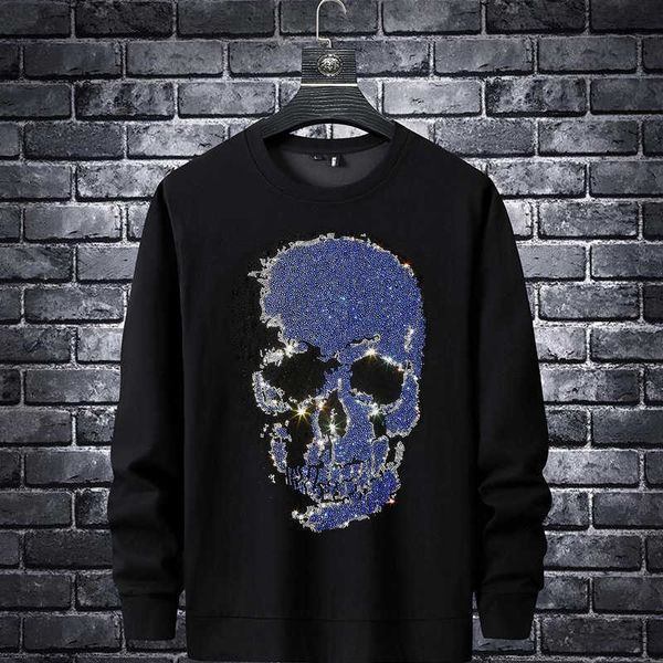 

men's hoodies european goods spring and autumn drill skull men's fashion brand trend spirit guy long sleeve men's large men&#, Black