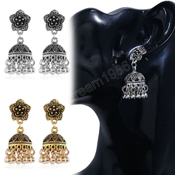 

ethnic jewelry vintage indian jhumka bell tassel earrings ethnic silver color dangle earrings for women jewelry