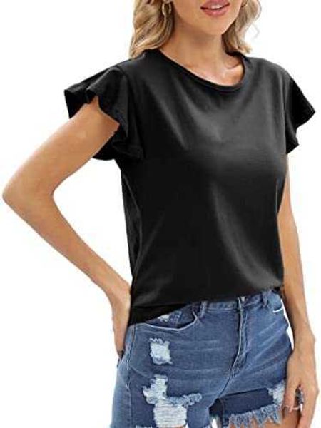

women's short sleeve crew neck t-shirts summer ruffled t-shirts casual loose cotton teeso2lt, White