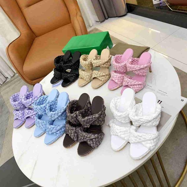 

designer slippers women sandals pure straw weaving high heel summer beach slides flip flops loafers slipper luxury woven craft shoes, Black