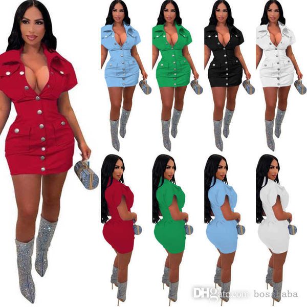 

womens designer casual dresses 2023 personalized pocket summer work button slim dress 5 colours s-xxl, Black;gray