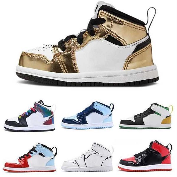 

td i kids 1 1s metallic gold unc patent blue chill iridescent quai 54 basketball shoes toddler children girls infant royal black t308t, Black;white