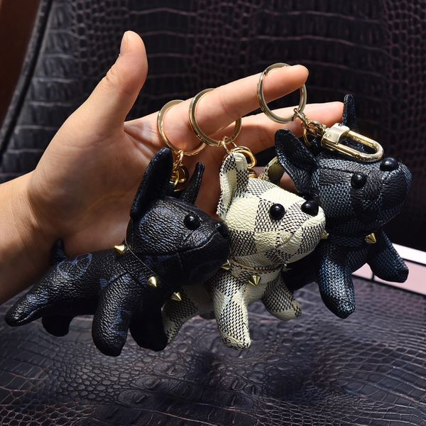 

2023 designer cartoon animal small dog creative key chain accessories key ring pu leather letter pattern car keychain jewelry gifts accessor, Silver